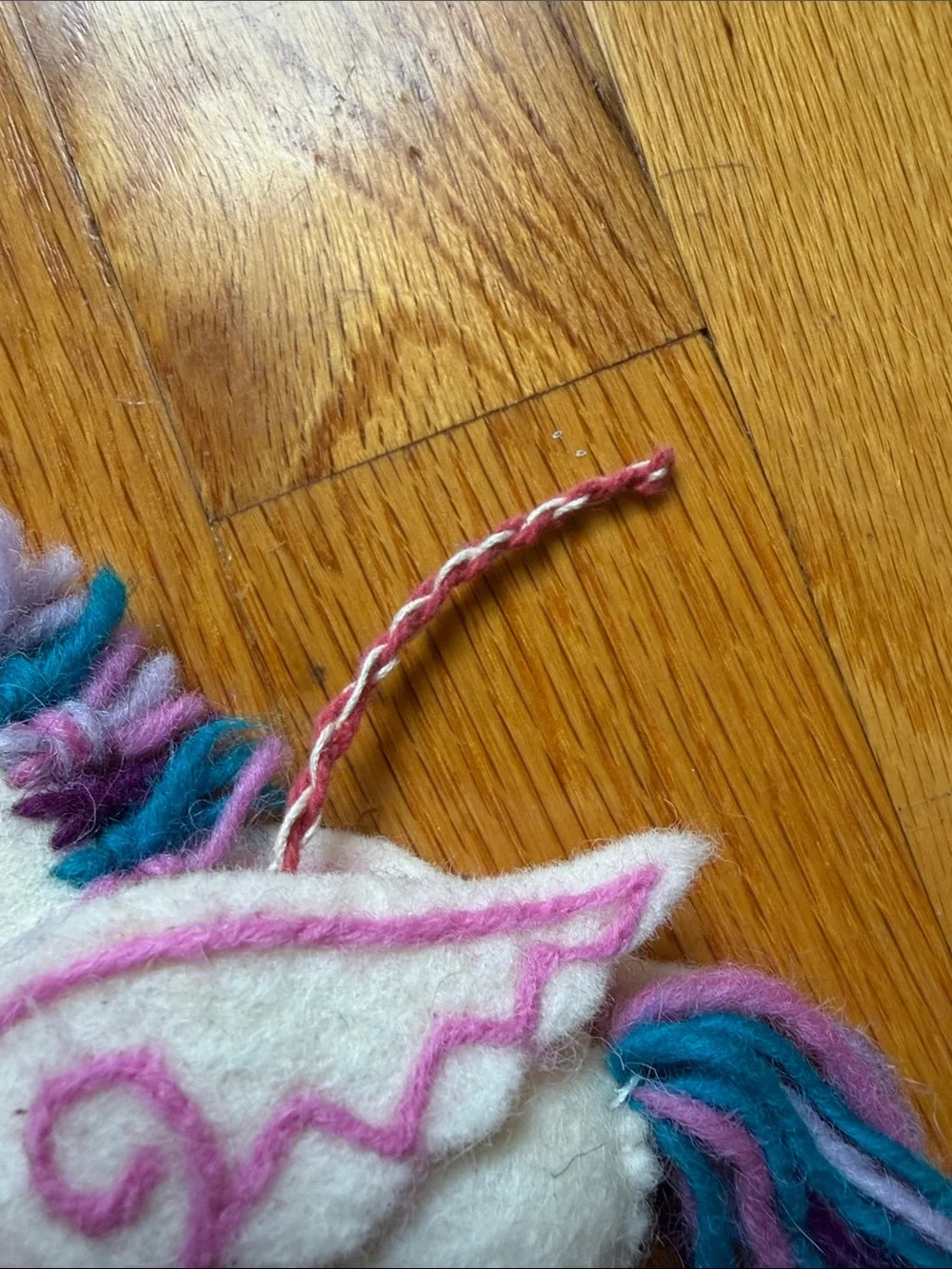 White Felt Unicorn Ornament 3” tall